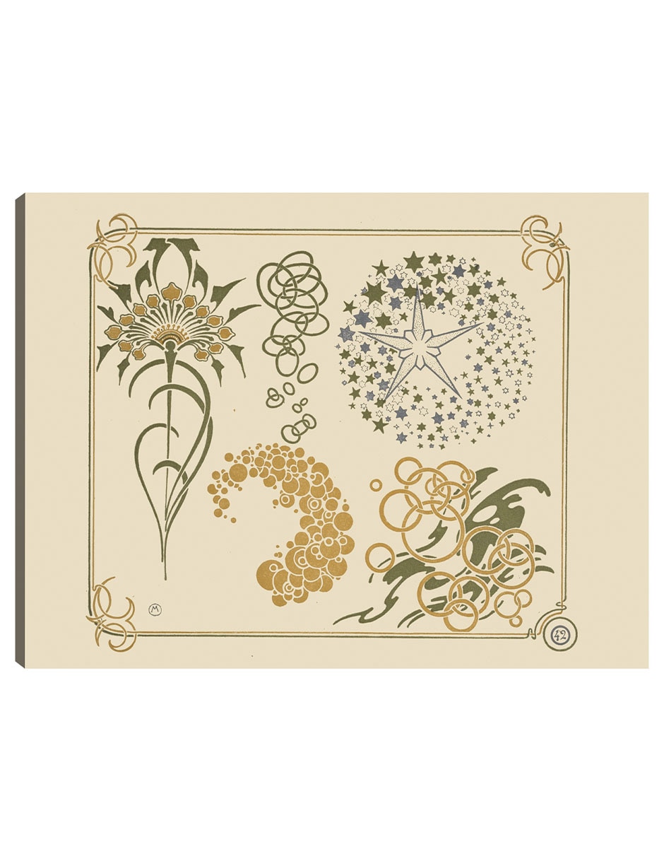 Cuadro decorativo Diseño Abstracto Basado En Estrellas, Círculos, Hojas. (1900) técnica mixta Formas Cuadro decorativo Diseño Abstracto Basado En Estrellas, Círculos, Hojas. (1900) técnica mixta Formas