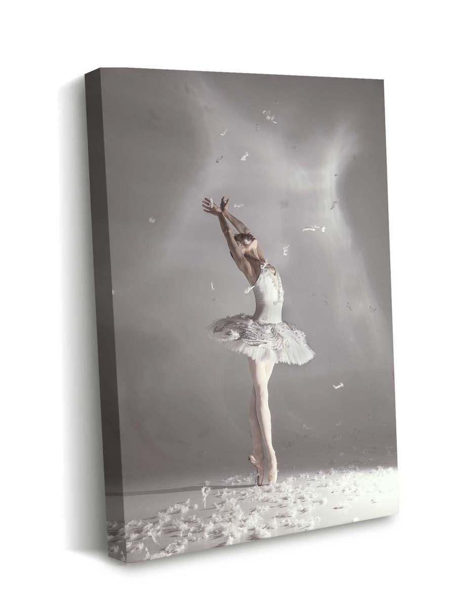 Cuadro decorativo Canvas Art Bailarina cisne blanco con plumas con barniz a registro