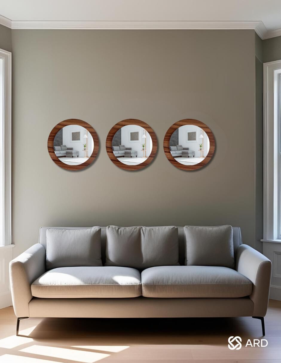 Espejo redondo decorativo de pared de madera glanz oak 2