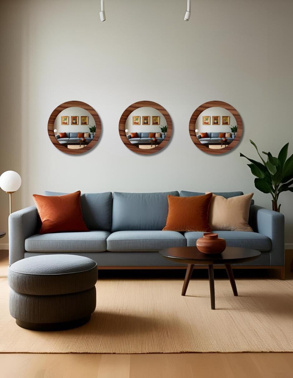 Espejo redondo decorativo de pared de madera glanz oak 4