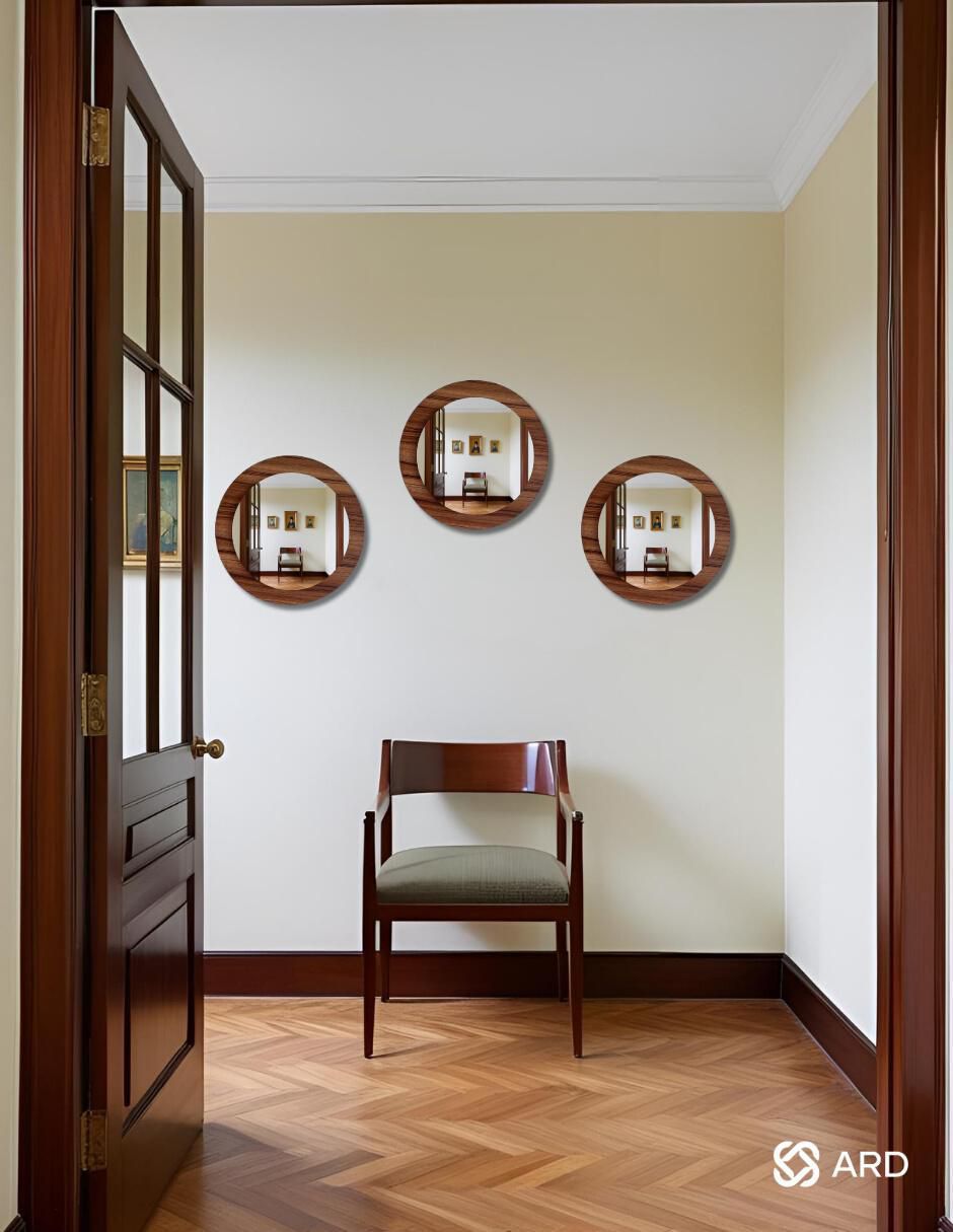 Espejo redondo decorativo de pared de madera glanz oak 7