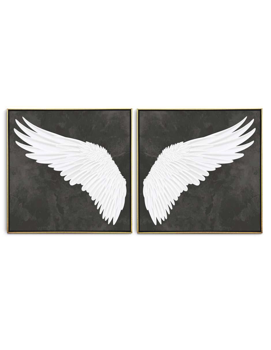 Cuadro decorativo Set de alas realistas blancas con barniz a registro