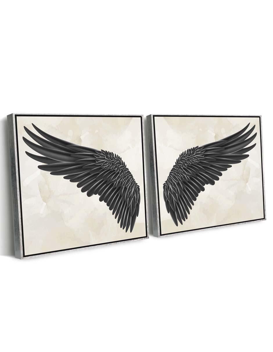 Cuadro decorativo Canvas Art Set de alas realistas negras con barniz a registro