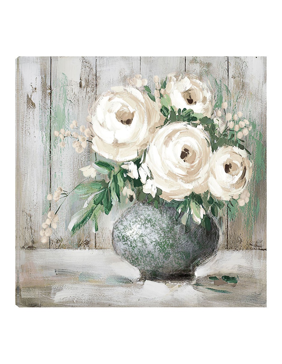 Cuadro decorativo Flor Blanca Y Sabia I técnica mixta Floreros