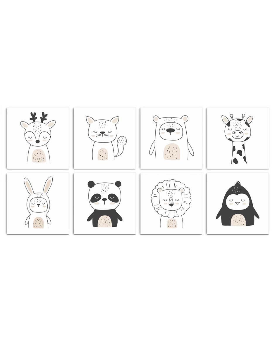 Cuadro decorativo set de animalitos tímidos con barniz a registro Cuadro decorativo set de animalitos tímidos con barniz a registro