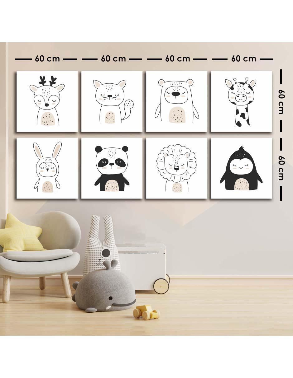 Cuadro decorativo set de animalitos tímidos con barniz a registro 5