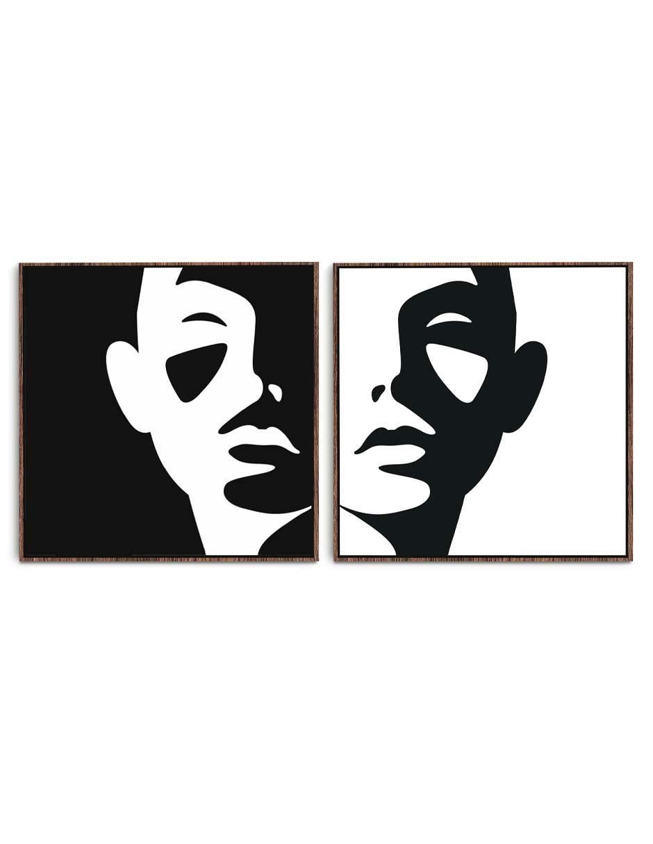Cuadro decorativo set facial blanco y negro con barniz a registro