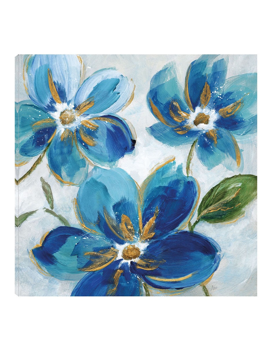 Cuadro decorativo Azules Florecientes I técnica mixta