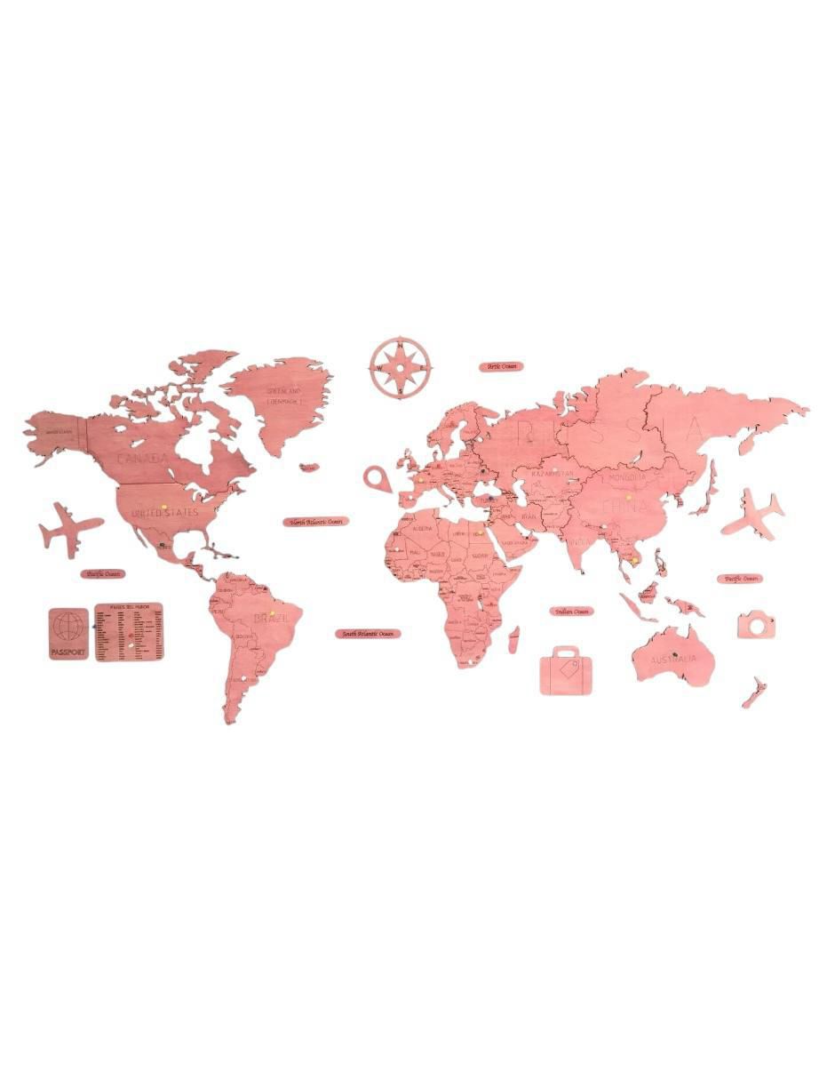 Cuadro decorativo MAPA DE MADERA DEL MUNDO