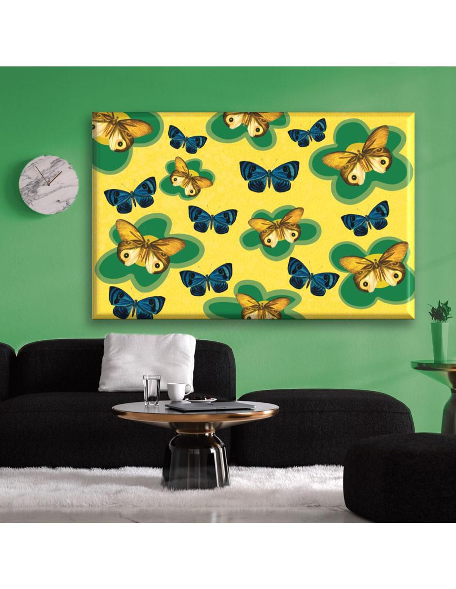 Cuadro decorativo Mariposa y flores verdes 5