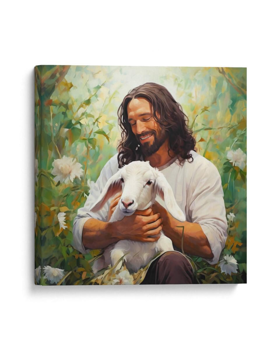 Cuadro decorativo Canvas Lab Jesús y cordero blanco