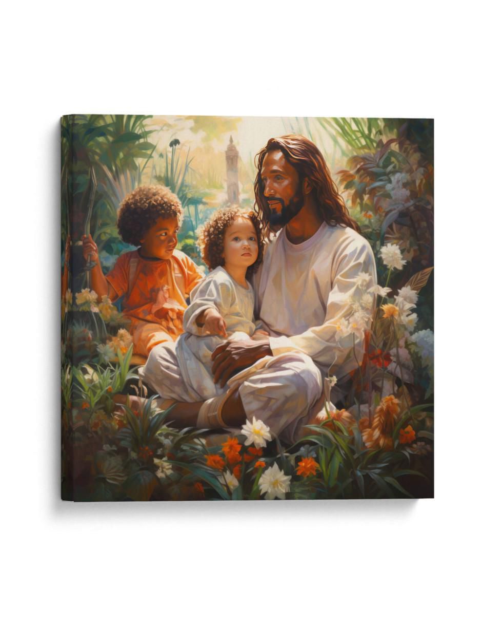 Cuadro decorativo Canvas Lab Jesús con niños en el cielo