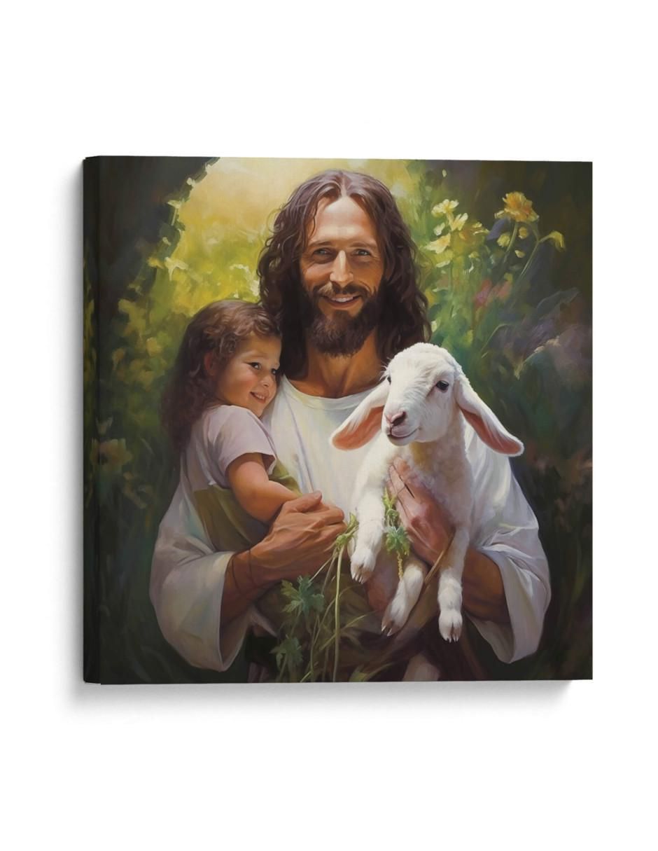Cuadro decorativo Canvas Lab Jesús con niño y cordero