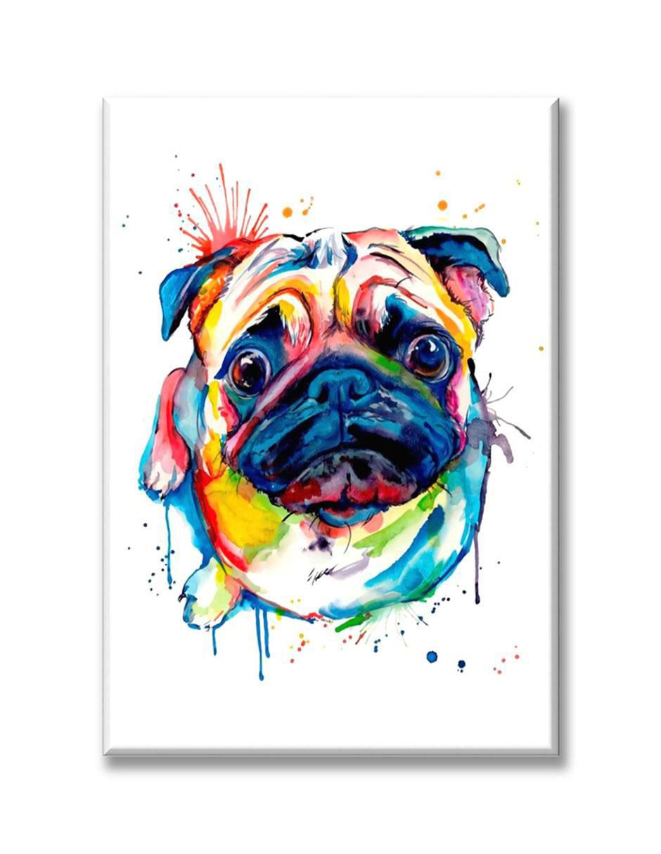 Cuadro decorativo Pug acuarela