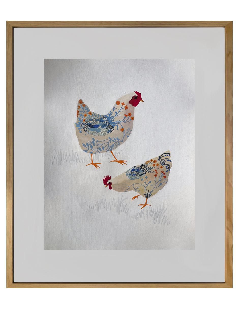 Pintura Dosgallinas técnica acrílico Animalart Pintura Dosgallinas técnica acrílico Animalart