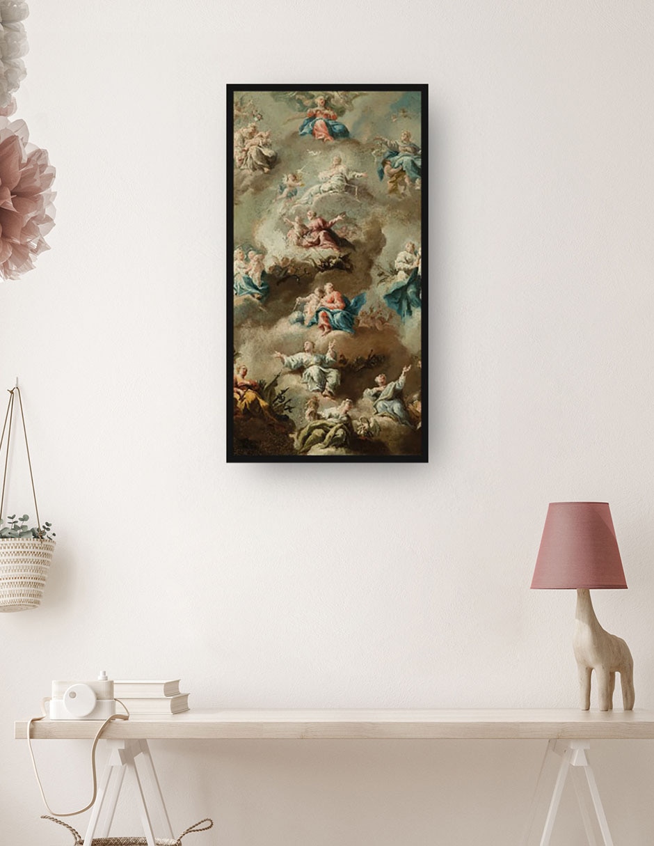 Cuadro decorativo Escena Religiosa Alegórica con la Virgen María (Siglo XVIII) técnica mixta Figuras Celestiales 4