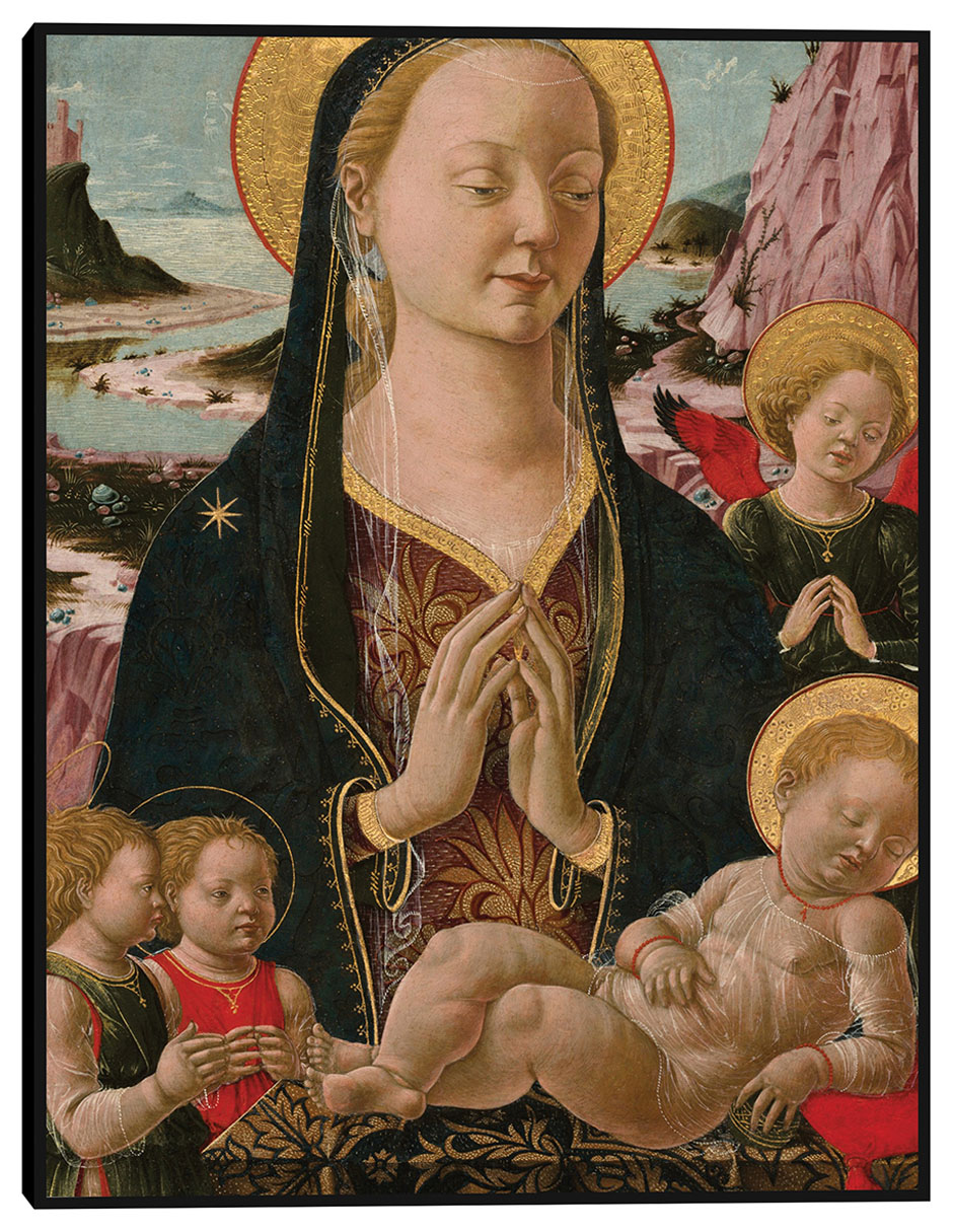 Cuadro decorativo Virgen y el Niño con ángeles técnica mixta Vírgenes