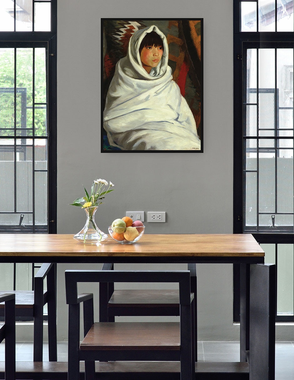 Cuadro decorativo Niña india en manta blanca técnica mixta Retratos 4