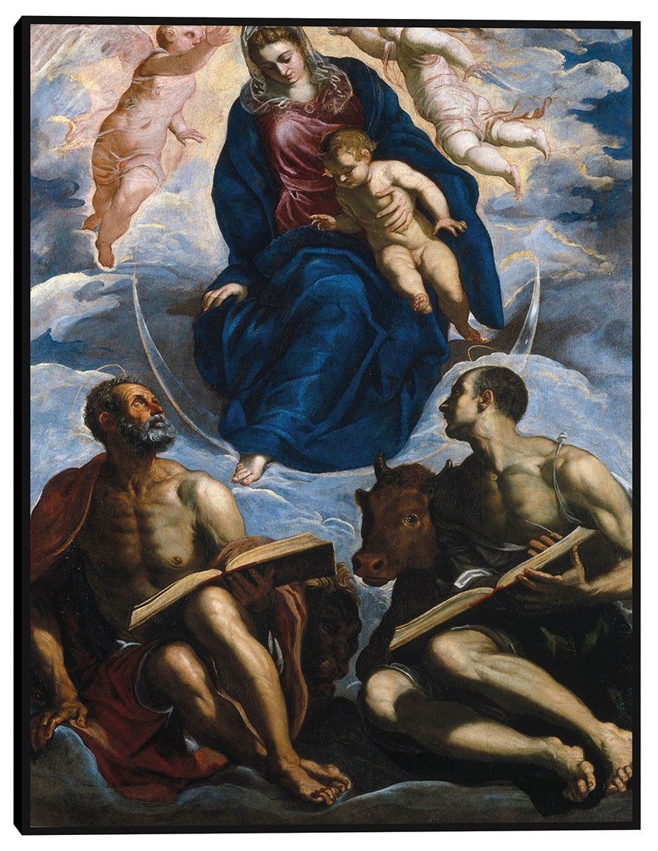 Cuadro decorativo María con el Niño, venerada por San Marcos y San Lucas (antes de 1570) técnica mixta Vírgenes
