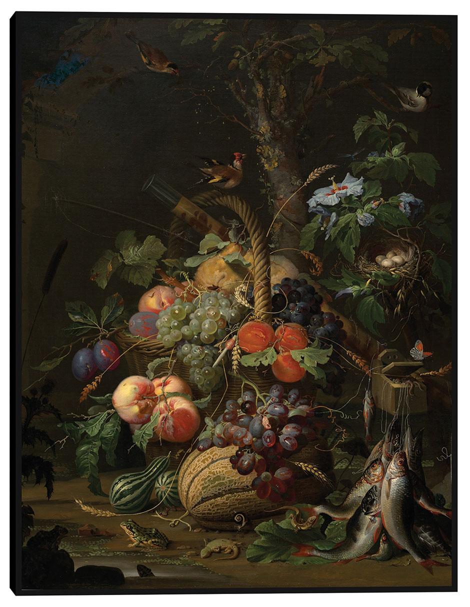 Cuadro decorativo Naturaleza muerta con frutas, peces y un nido técnica mixta Ramos