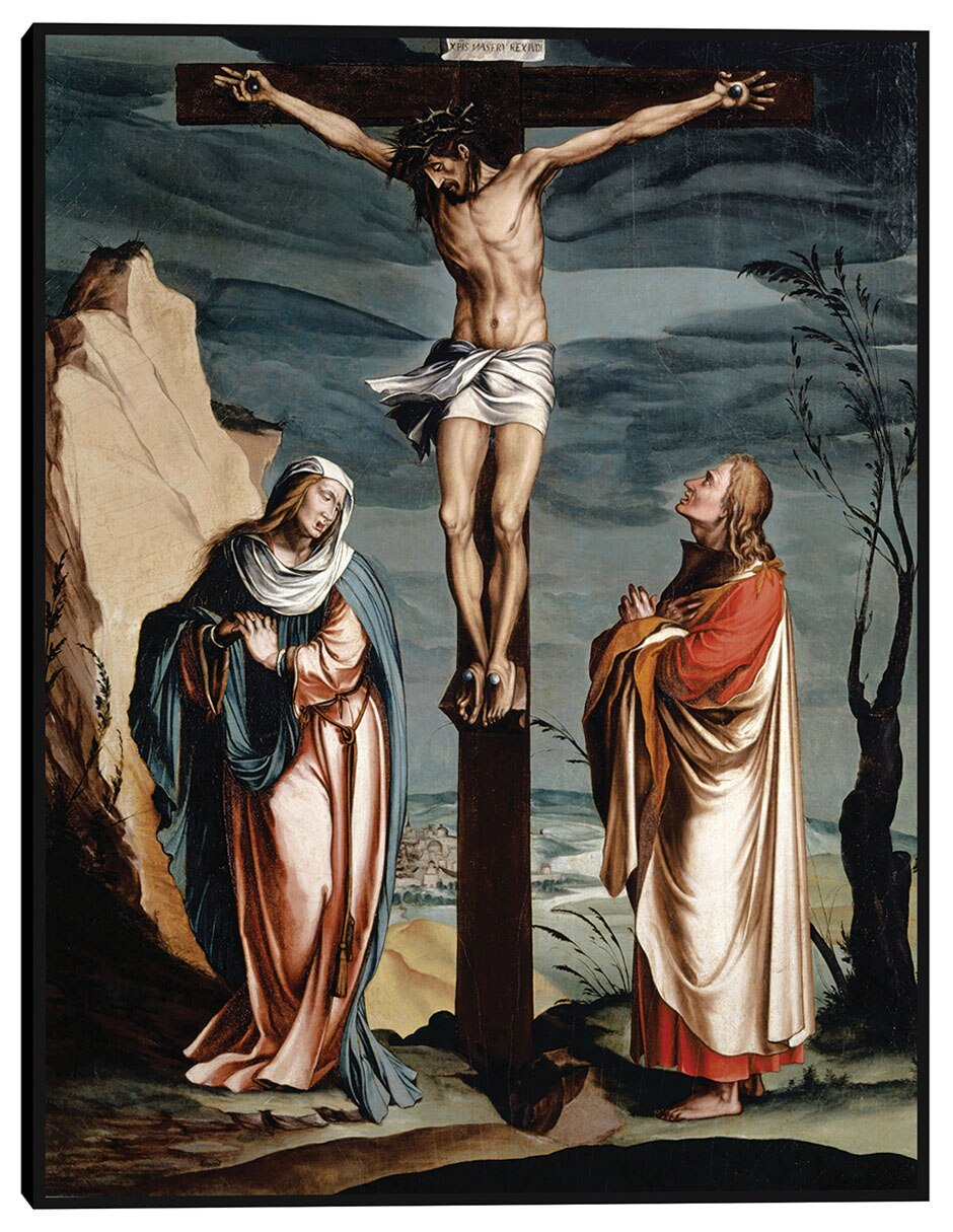 Cuadro decorativo Cristo En La Cruz Entre La Virgen Y San Juan (1560) técnica mixta Figuras Celestiales