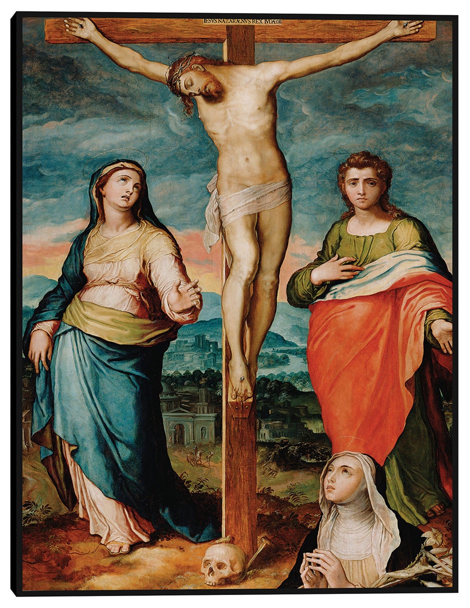 Cuadro decorativo Cristo en la cruz con los santos María, Juan evangelista y Catalina de Siena (alrededor de 1570) técnica mixta Figuras Celestiales Cuadro decorativo Cristo en la cruz con los santos María, Juan evangelista y Catalina de Siena (alrededor de 1570) técnica mixta Figuras Celestiales