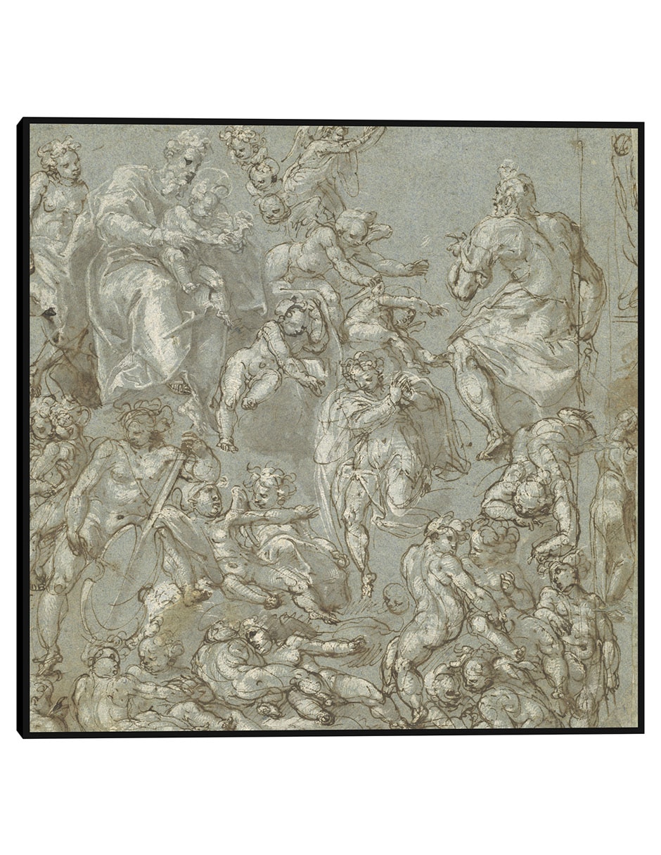 Cuadro decorativo San José y el Niño Jesús con ángeles y amorcillos (1590-1600) técnica mixta Figuras Celestiales