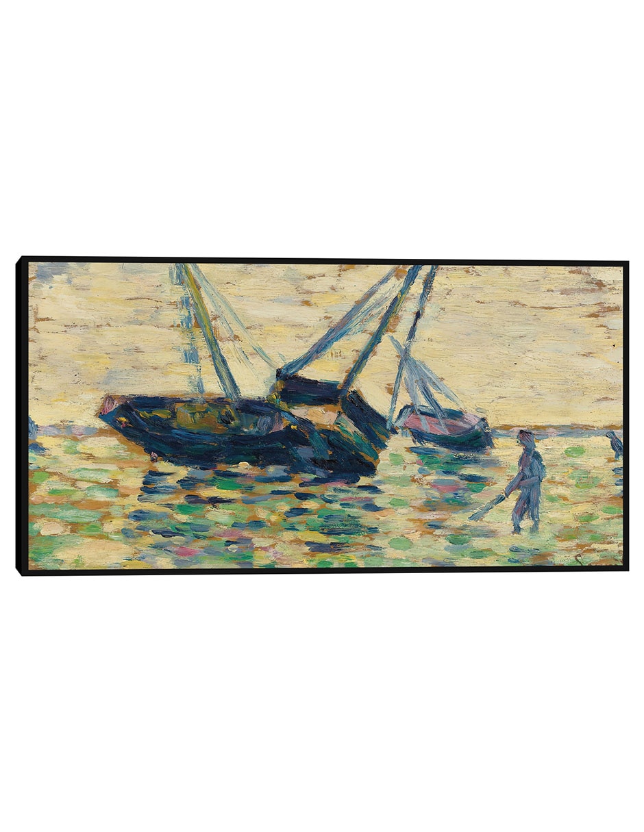 Cuadro decorativo Tres barcos y un marinero (Estudio para el varamiento en Grandcamp) (1885) técnica mixta Navegación