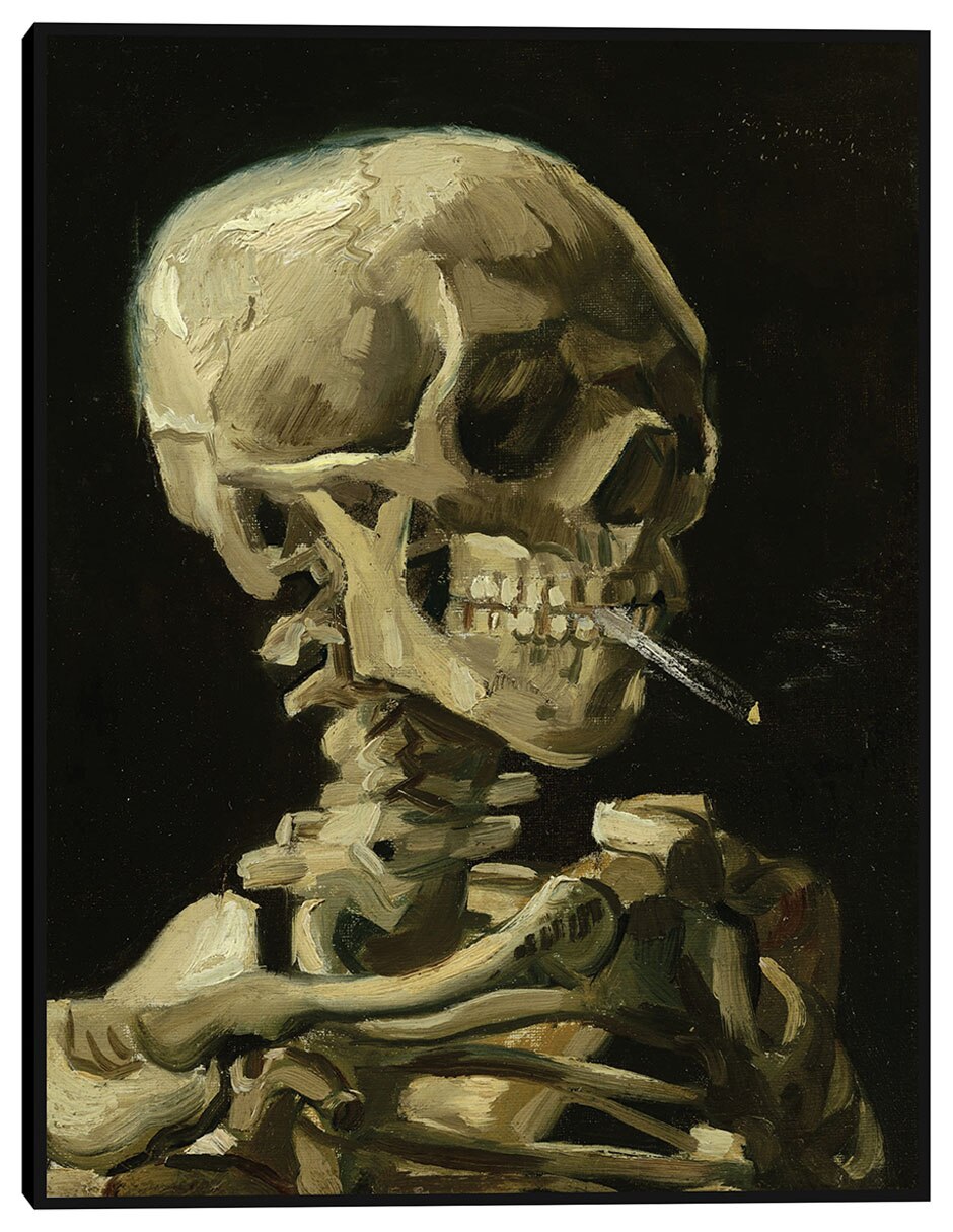 Cuadro decorativo Cabeza de esqueleto con un cigarrillo encendido técnica mixta Formas