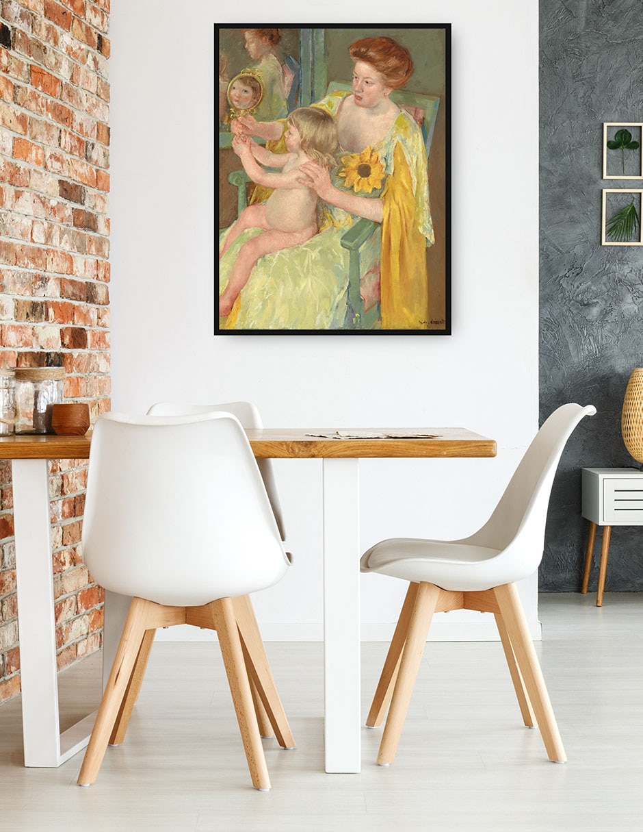 Cuadro decorativo Mujer con un girasol técnica mixta Familia 4
