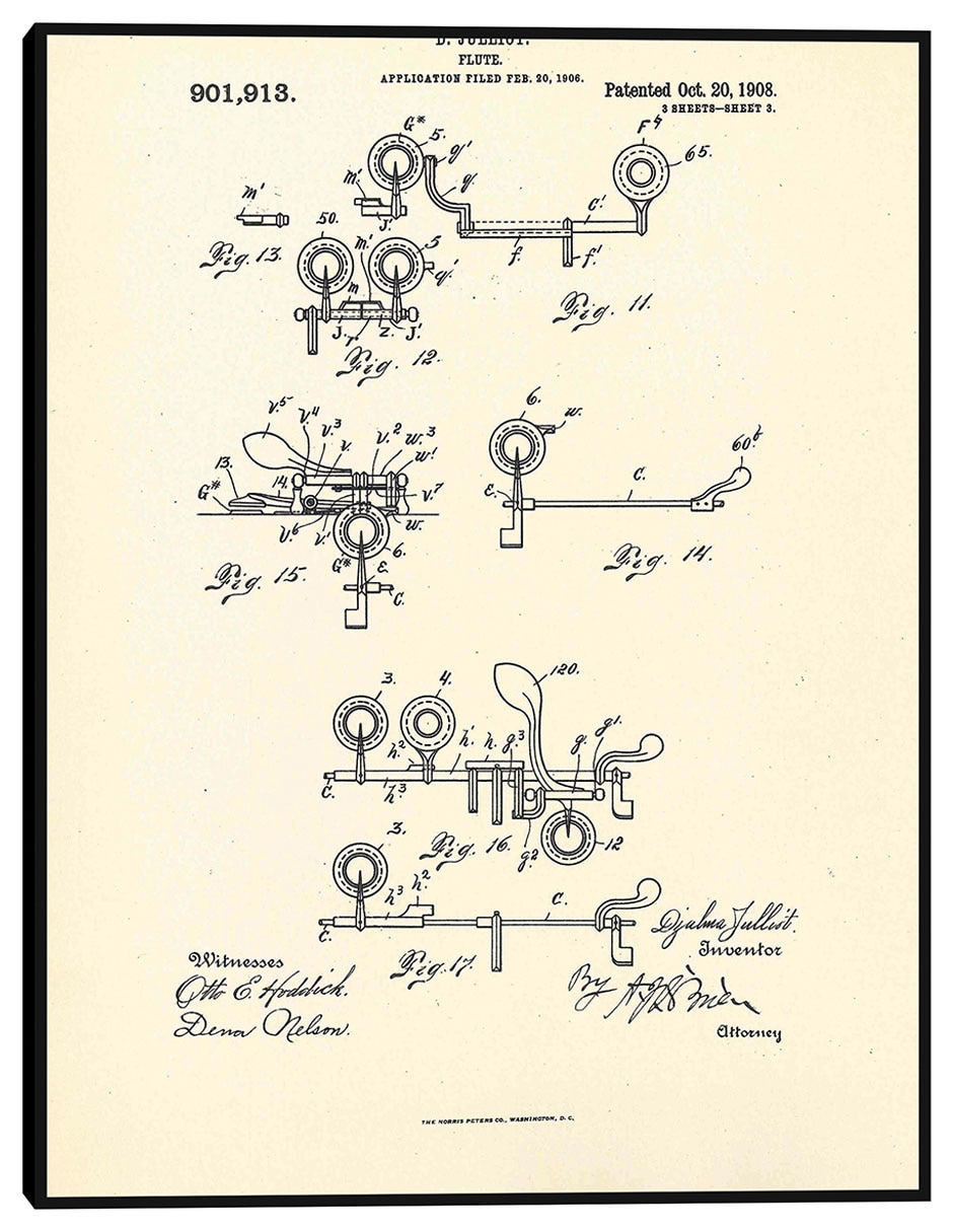 Cuadro decorativo Flauta patentada, inventora Djalma Julliot, 20 de octubre de 1909 III técnica mixta Planos Cuadro decorativo Flauta patentada, inventora Djalma Julliot, 20 de octubre de 1909 III técnica mixta Planos