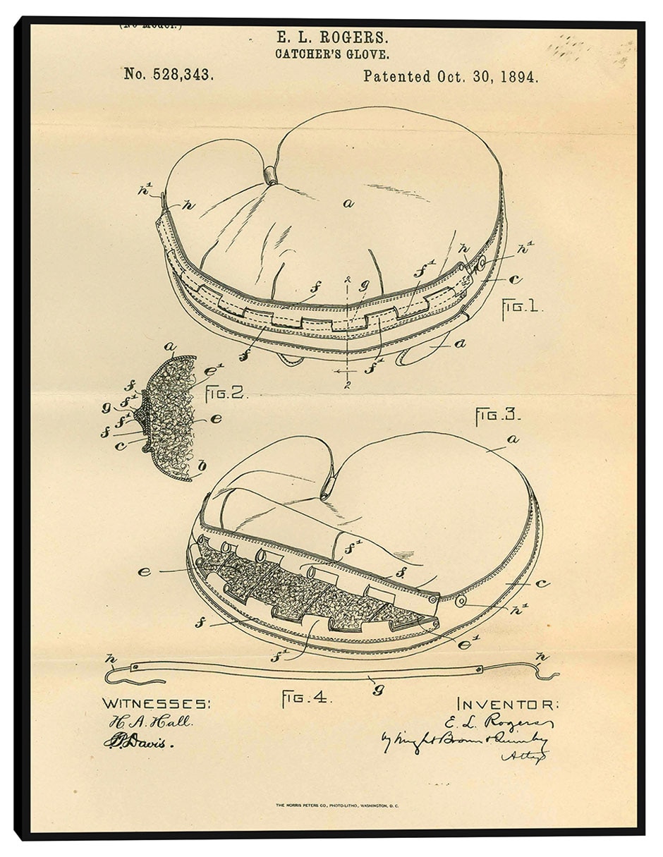 Cuadro decorativo Guante de cazador de patentes, inventor: Elroy L. Rogers, 30 de octubre de 1894 técnica mixta Planos