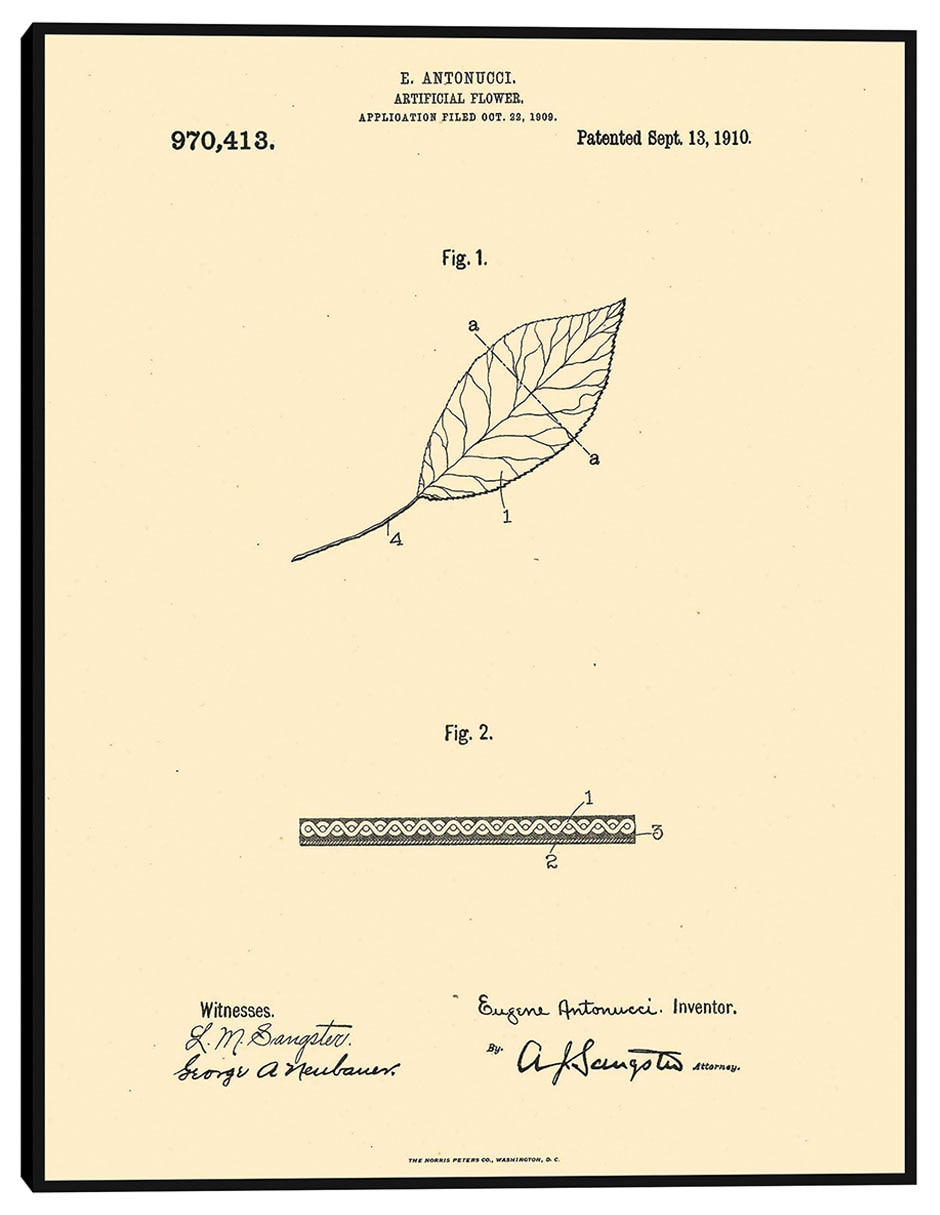 Cuadro decorativo Flor artificial patentada, inventor: William A. Warner, 13 de septiembre de 1910 técnica mixta Planos Cuadro decorativo Flor artificial patentada, inventor: William A. Warner, 13 de septiembre de 1910 técnica mixta Planos