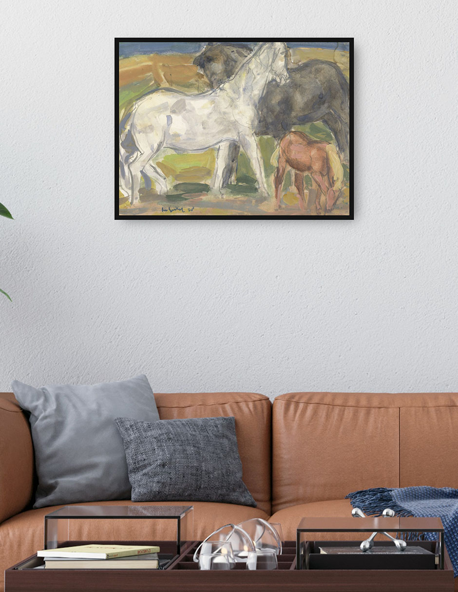 Cuadro decorativo Tres caballos en un paisaje (1918) técnica mixta Animales Domésticos 4