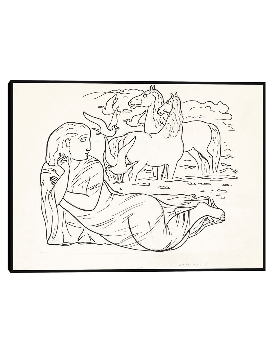 Cuadro decorativo Boceto de mujer tumbada en la playa con dos caballos y gaviotas (1891) técnica mixta Bocetos Cuadro decorativo Boceto de mujer tumbada en la playa con dos caballos y gaviotas (1891) técnica mixta Bocetos