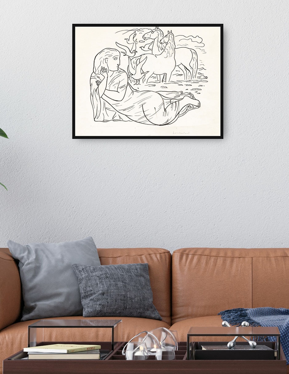 Cuadro decorativo Boceto de mujer tumbada en la playa con dos caballos y gaviotas (1891) técnica mixta Bocetos 4