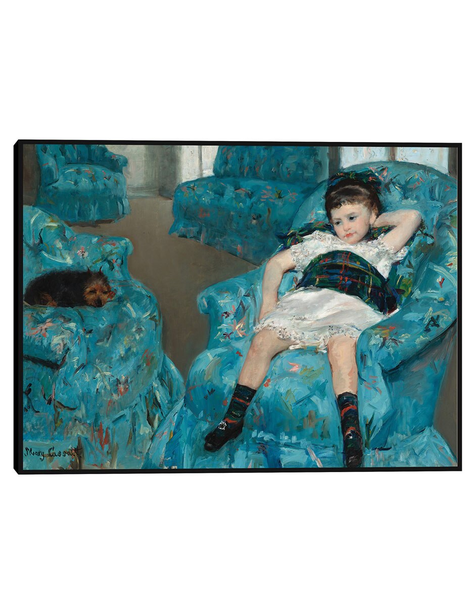 Cuadro decorativo Niña en un sillón azul técnica mixta Gente Cuadro decorativo Niña en un sillón azul técnica mixta Gente
