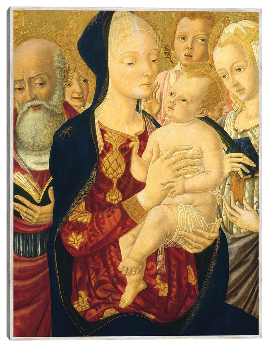 Cuadro decorativo La Virgen Y El Niño Con San Jerónimo, Santa Catalina De Alejandría Y Ángeles, C. 1465/1470 técnica mixta Vírgenes