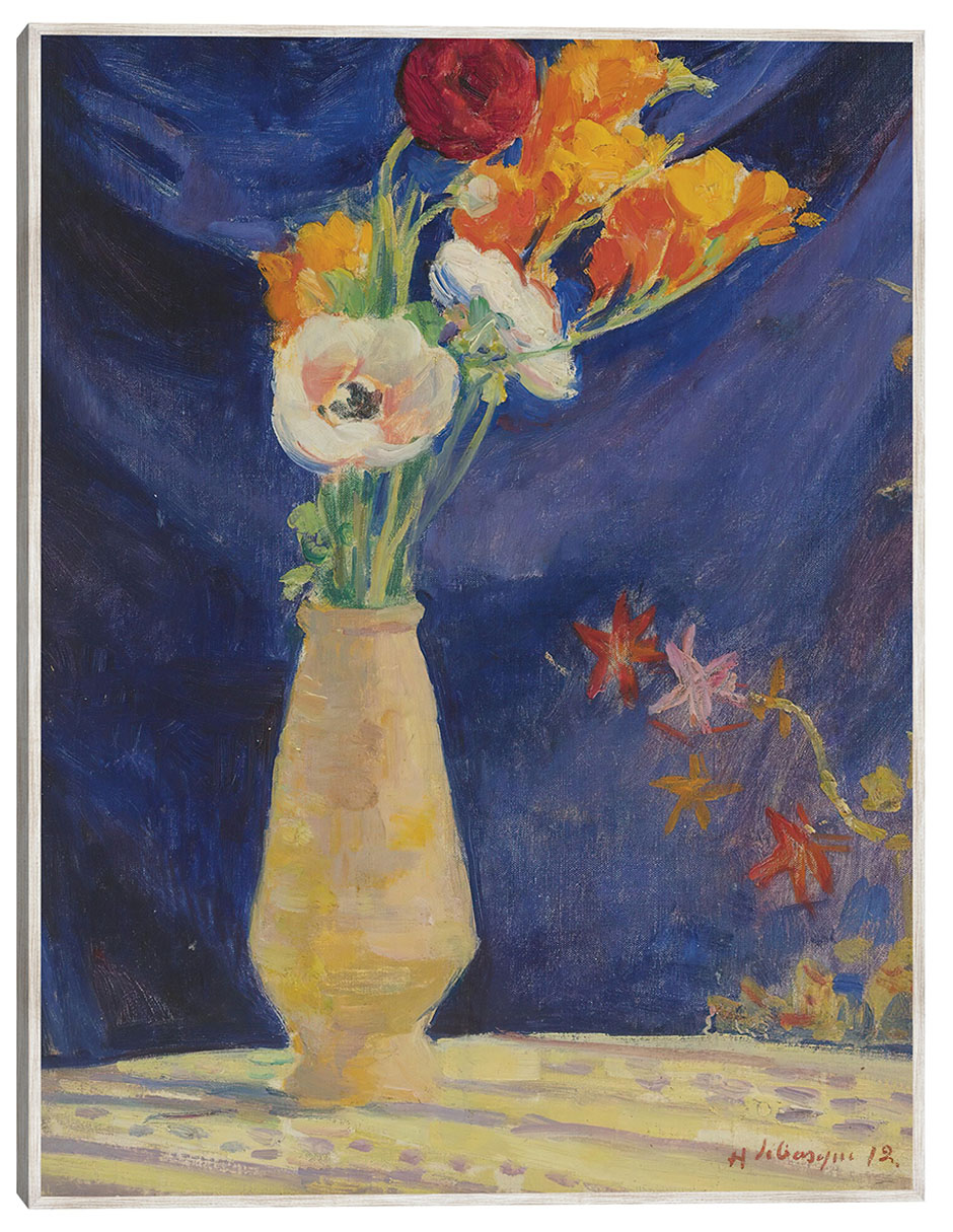 Cuadro decorativo Jarrón De Anémonas Sobre Fondo Azul (1912) técnica mixta Floreros