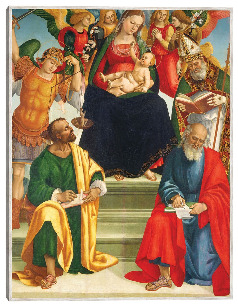 Cuadro decorativo Virgen Y El Niño Con Santos Y Ángeles, Mediados O Finales De La Década De 1510 técnica mixta Figuras Celestiales