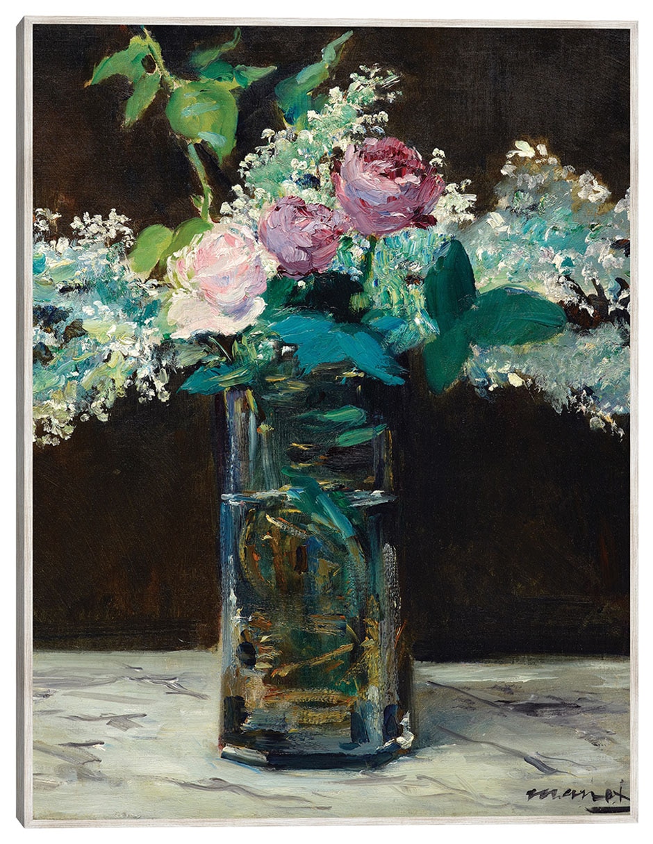 Cuadro decorativo Jarrón de Lilas Y Rosas Blancas (1883) técnica mixta Floreros