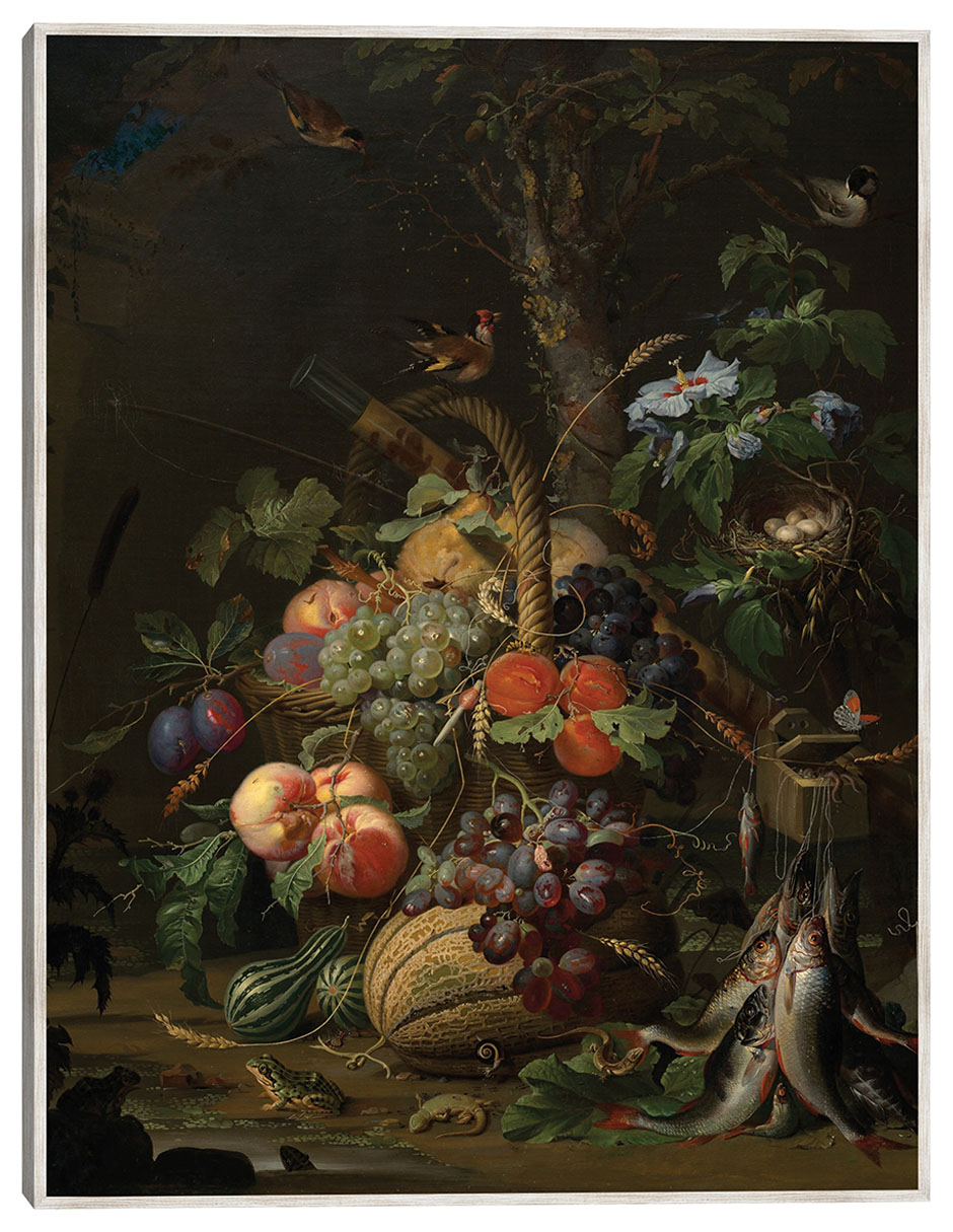 Cuadro decorativo Naturaleza Muerta Con Frutas, Peces y Un Nido técnica mixta Ramos