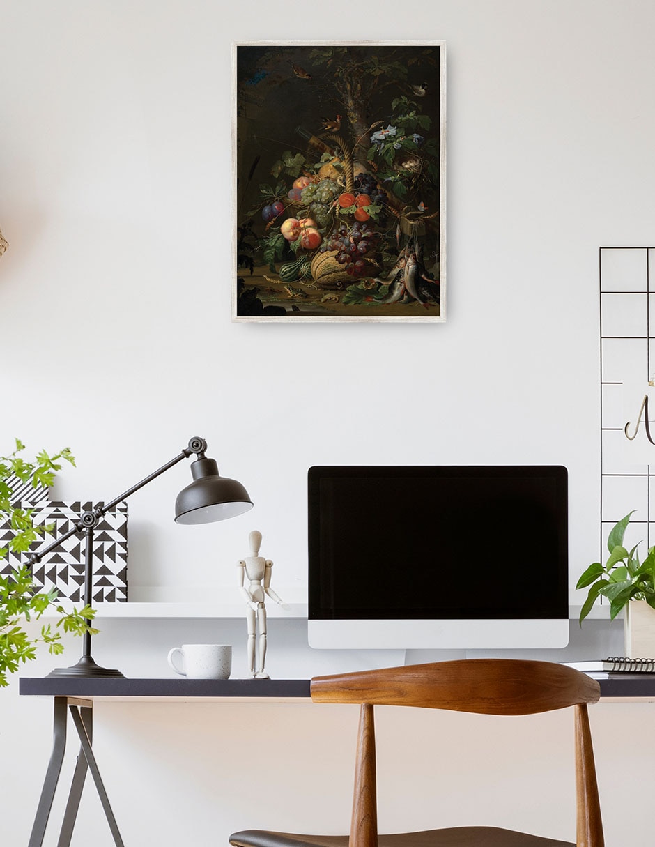 Cuadro decorativo Naturaleza Muerta Con Frutas, Peces y Un Nido técnica mixta Ramos 4