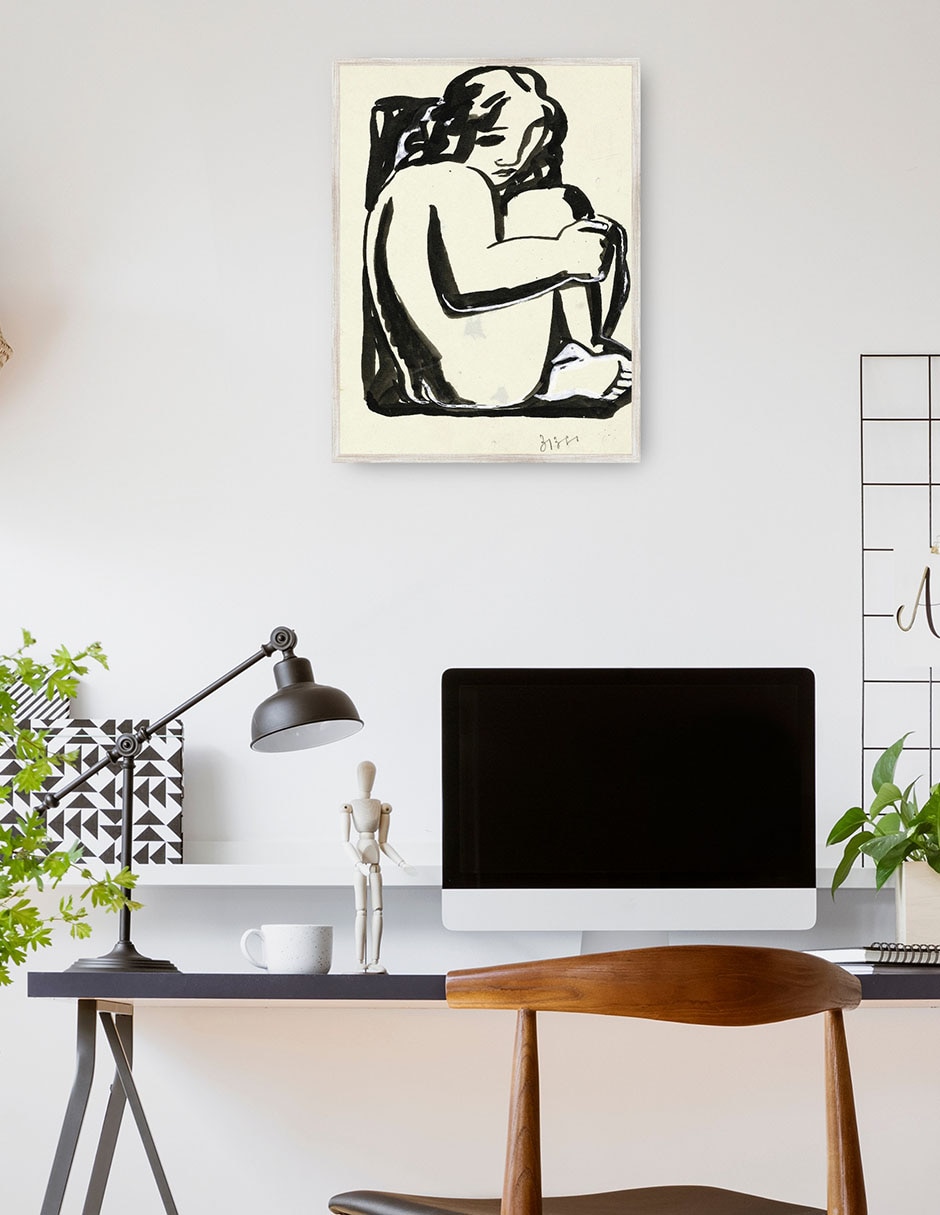 Cuadro decorativo Mujer Sentada Desnuda Con Las Rodillas Levantadas técnica mixta Bocetos 4