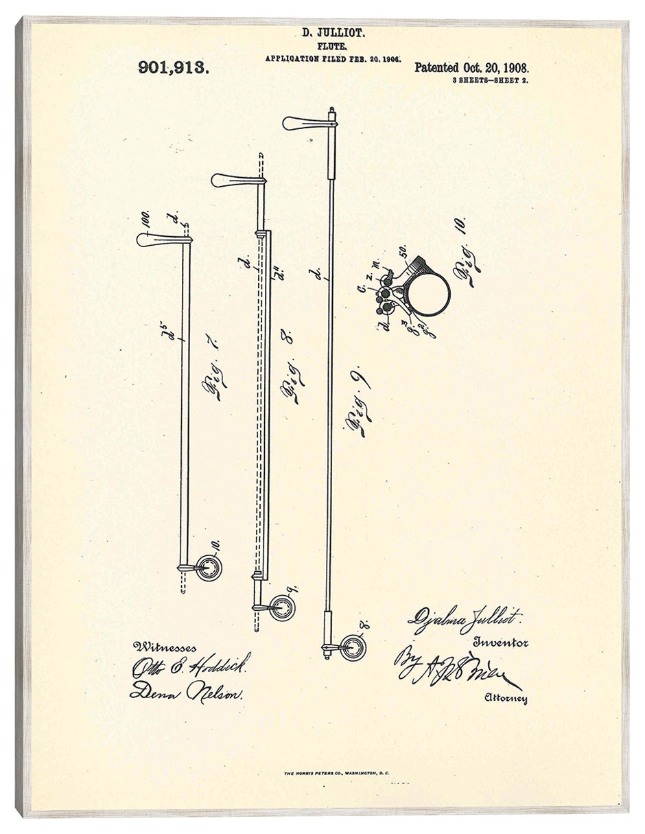 Cuadro decorativo Flauta Patentada, Inventora Djalma Julliot, 20 De Octubre De 1909 Ii técnica mixta Planos Cuadro decorativo Flauta Patentada, Inventora Djalma Julliot, 20 De Octubre De 1909 Ii técnica mixta Planos