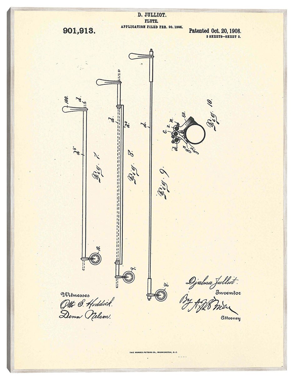 Cuadro decorativo Flauta Patentada, Inventora Djalma Julliot, 20 De Octubre De 1909 Ii técnica mixta Planos Cuadro decorativo Flauta Patentada, Inventora Djalma Julliot, 20 De Octubre De 1909 Ii técnica mixta Planos