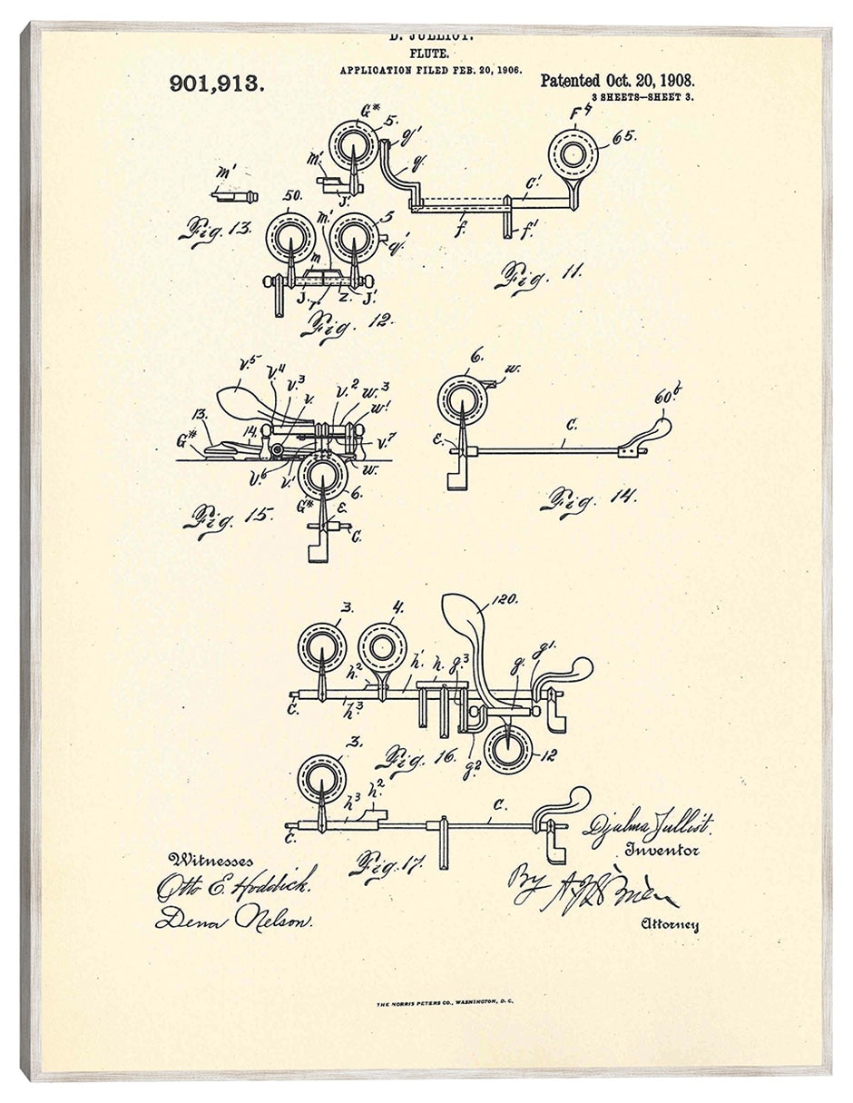 Cuadro decorativo Flauta Patentada, Inventora Djalma Julliot, 20 De Octubre De 1909 Iii técnica mixta Planos Cuadro decorativo Flauta Patentada, Inventora Djalma Julliot, 20 De Octubre De 1909 Iii técnica mixta Planos