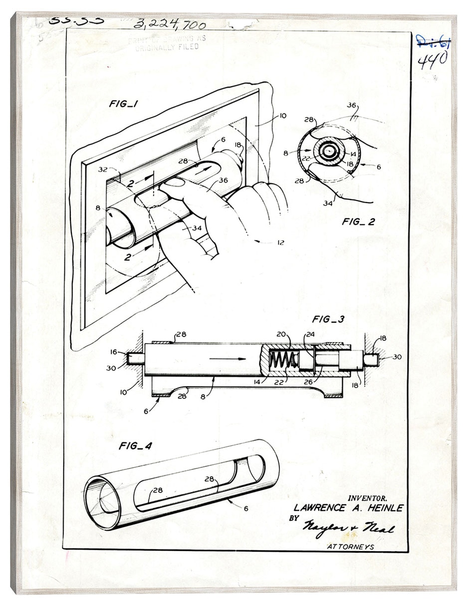 Cuadro decorativo Núcleo De Papel Higiénico Patentado, Inventor(Es): Lawrence A, Heinle técnica mixta Planos Cuadro decorativo Núcleo De Papel Higiénico Patentado, Inventor(Es): Lawrence A, Heinle técnica mixta Planos