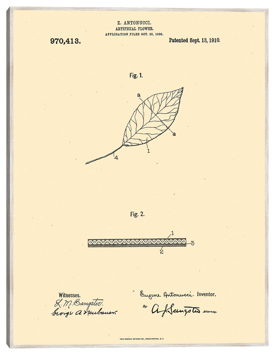 Cuadro decorativo Flor Artificial Patentada, Inventor: William A. Warner, 13 De Septiembre De 1910 técnica mixta Planos