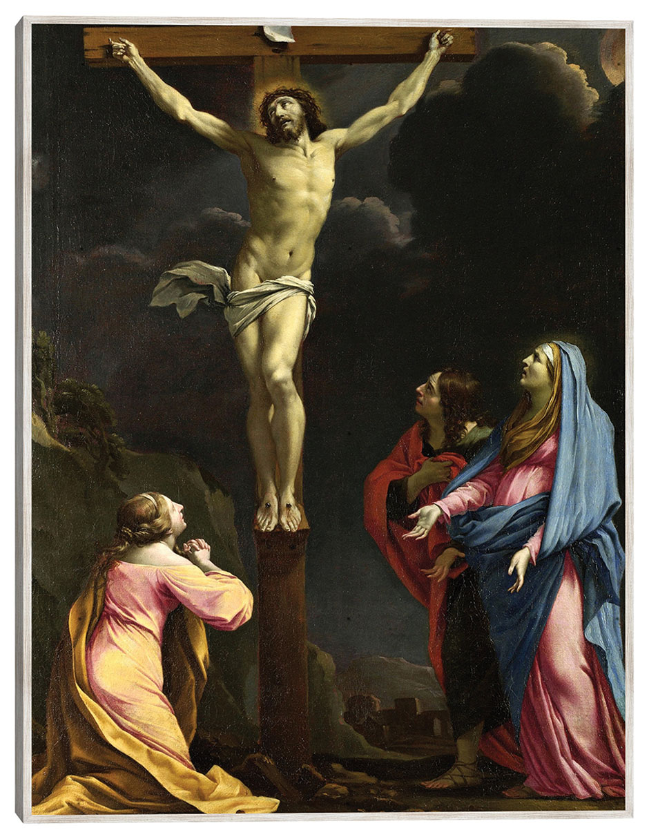 Cuadro decorativo Cristo En La Cruz Con La Virgen y Los Santos. técnica mixta Figuras Celestiales